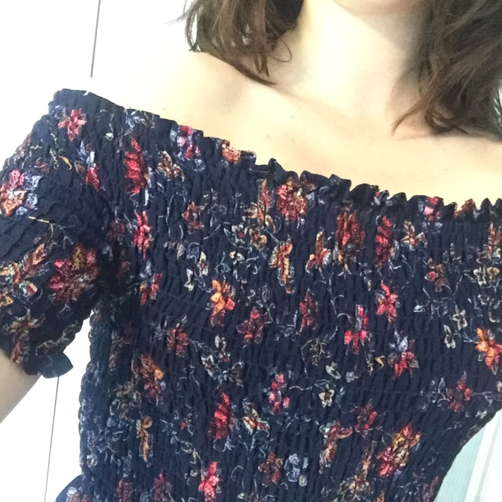 Navy off-the-shoulder romper